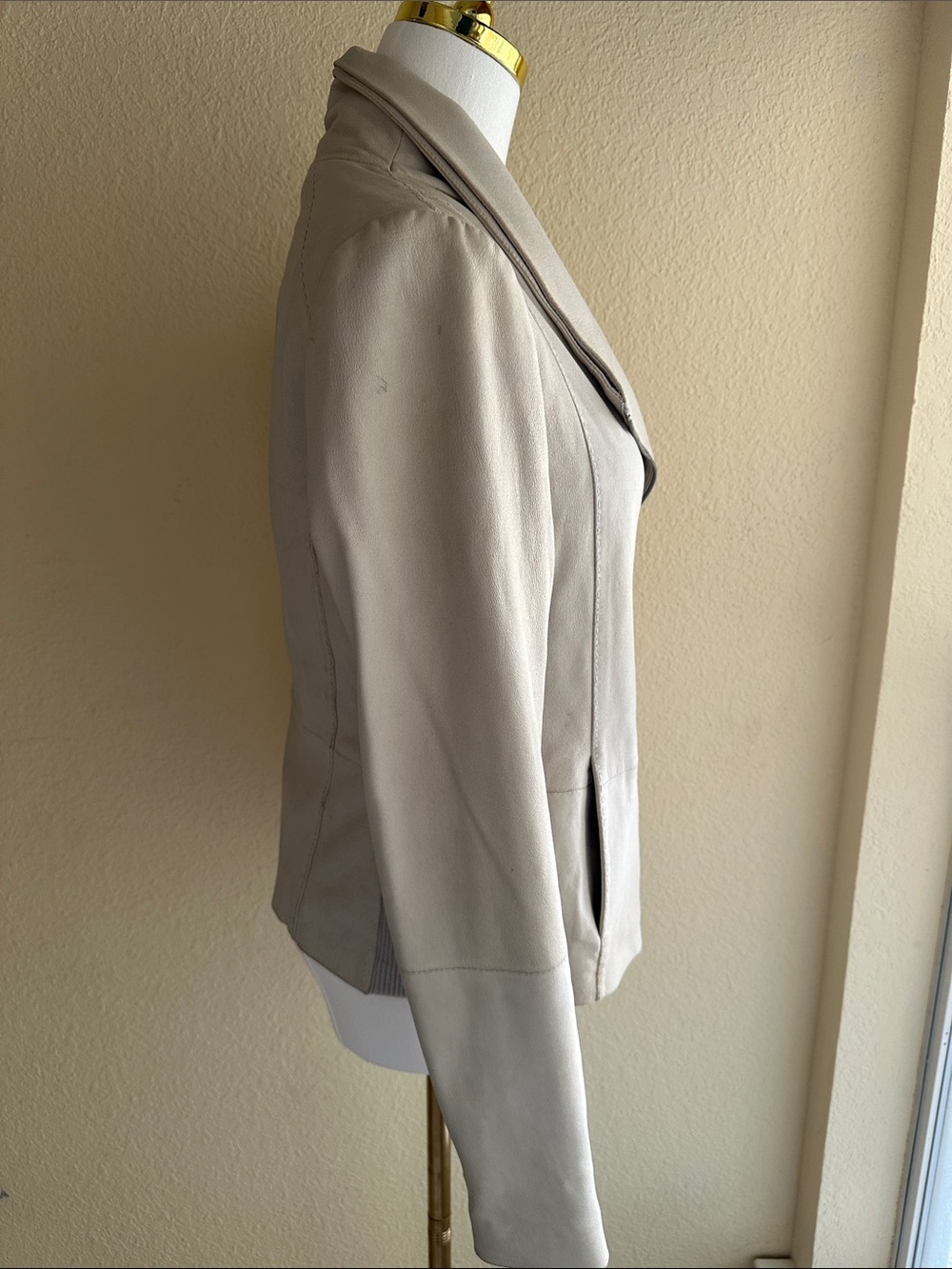 Vince Beige Asymmetrical Multiway Zip Leather Jacket - Picture 6 of 16